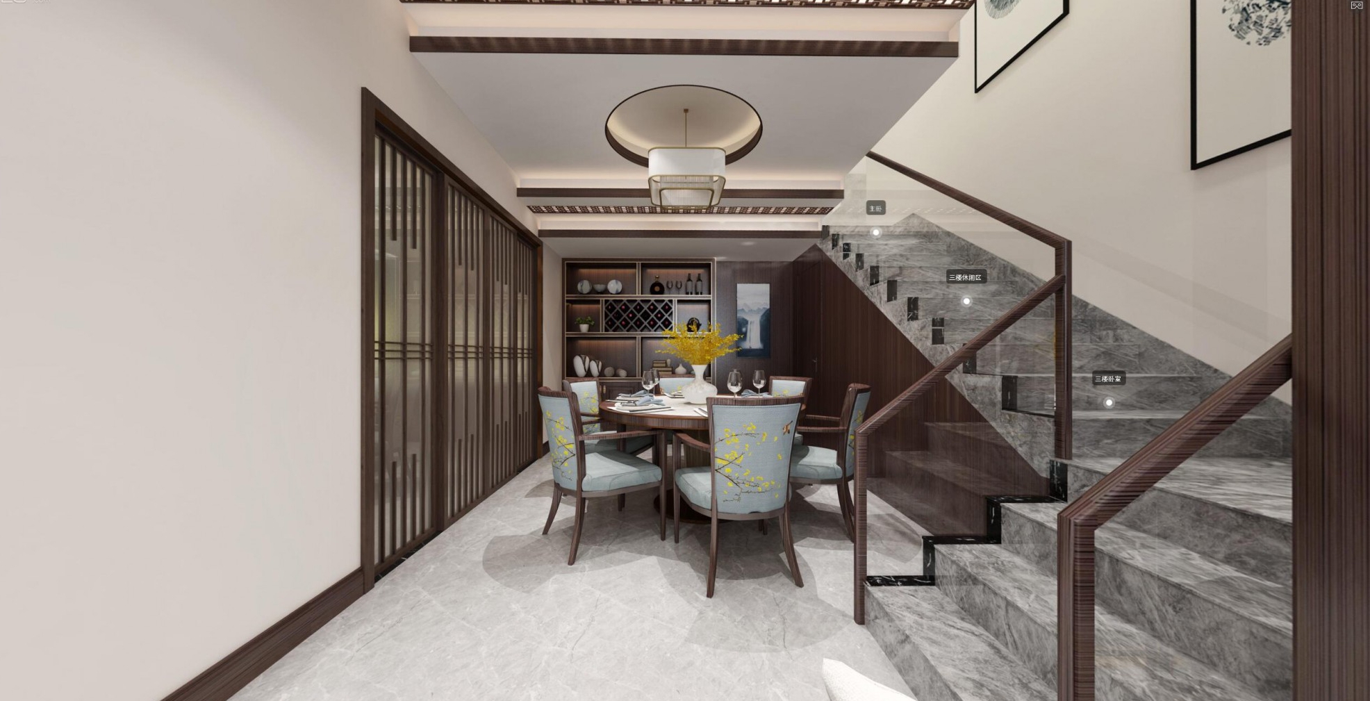 佛山市海倫堡玖悅瀾灣新中式風(fēng)格別墅裝修案例