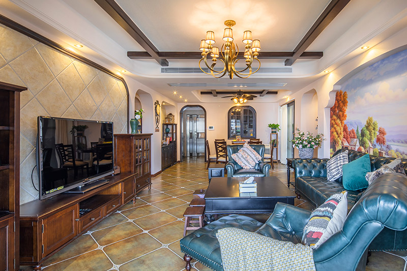 保利壹號公館美式室內(nèi)設計三居125平米風格裝修案例-客廳全景 保利壹號公館美式室內(nèi)設計三居125平米風格裝修案例-客廳全景