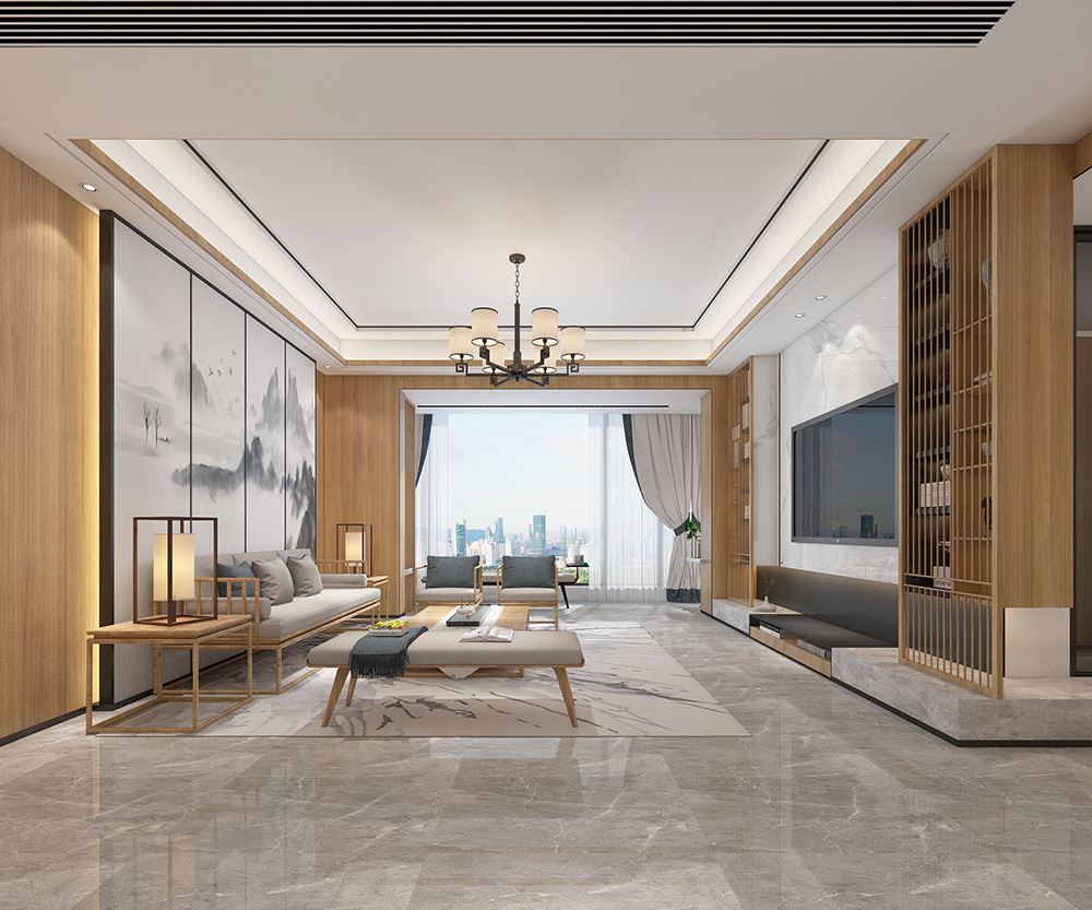 佛山市海倫堡玖悅瀾灣新中式風(fēng)格三居室裝修案例