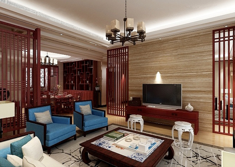 佛山市雅居樂&middot;江畔明珠新中式風(fēng)格四居室裝修案例