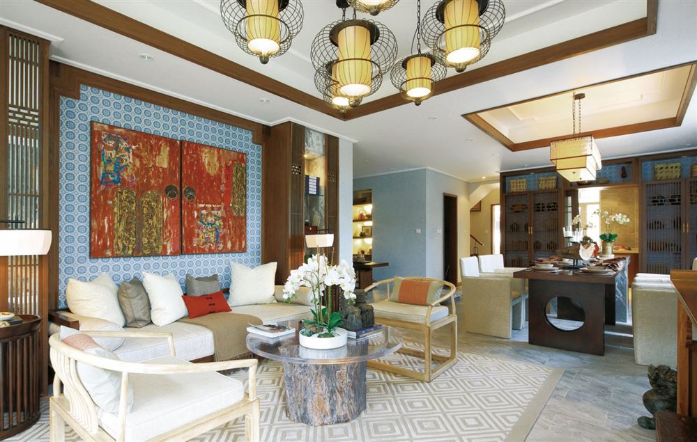 佛山市順德華潤置地廣場新中式風(fēng)格三居室裝修案例