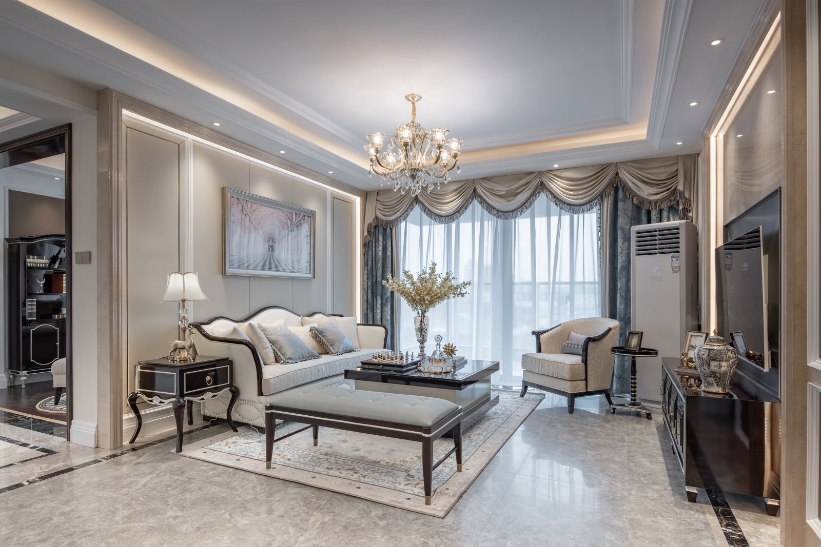 現(xiàn)代法式風(fēng)格室內(nèi)設(shè)計家裝案例-客廳 現(xiàn)代法式風(fēng)格室內(nèi)設(shè)計家裝案例-客廳