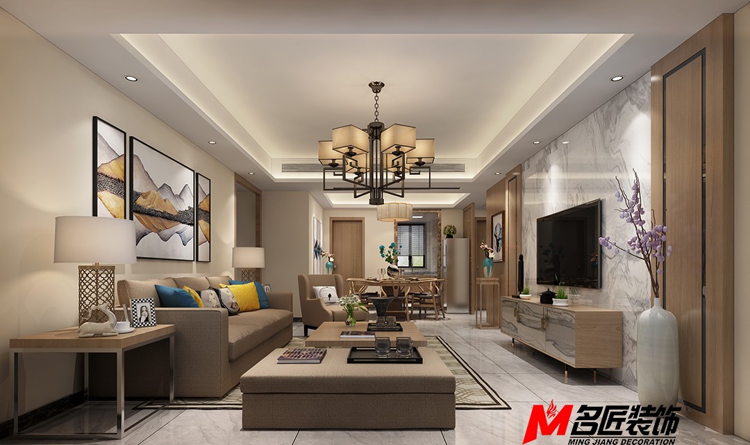 佛山市龍光&middot;天瀛新中式風(fēng)格三居室裝修案例