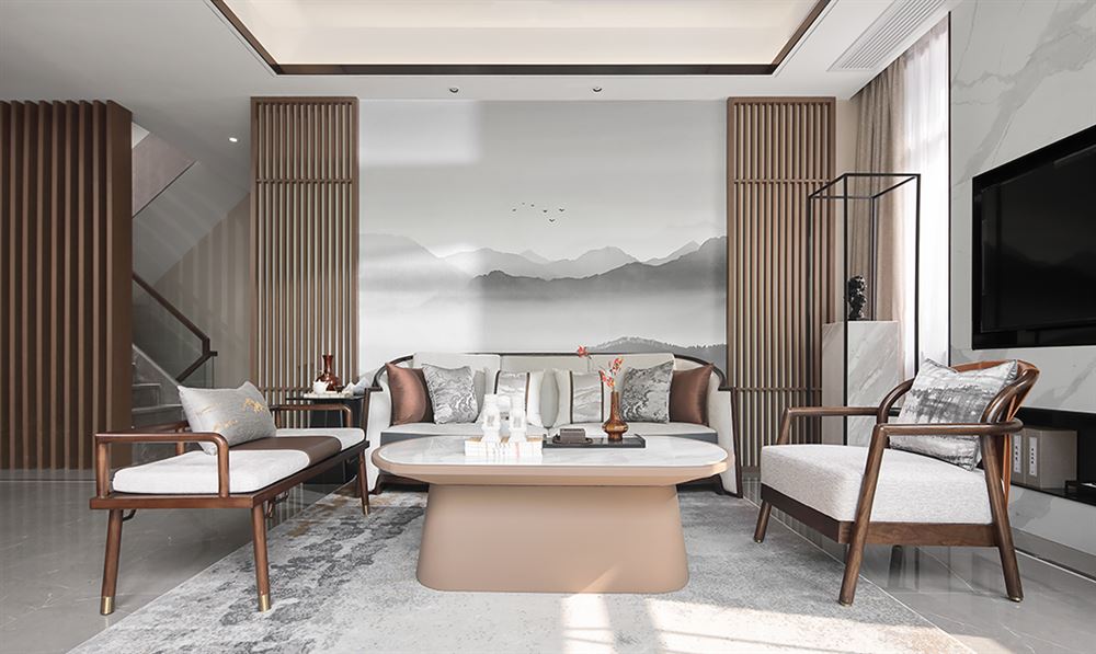 深圳市保利招商雍山郡新中式風格三居室裝修案例