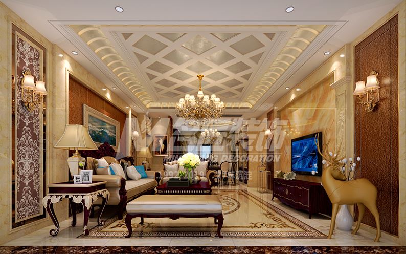 佛山市順德自在城美式風格三居室裝修案例