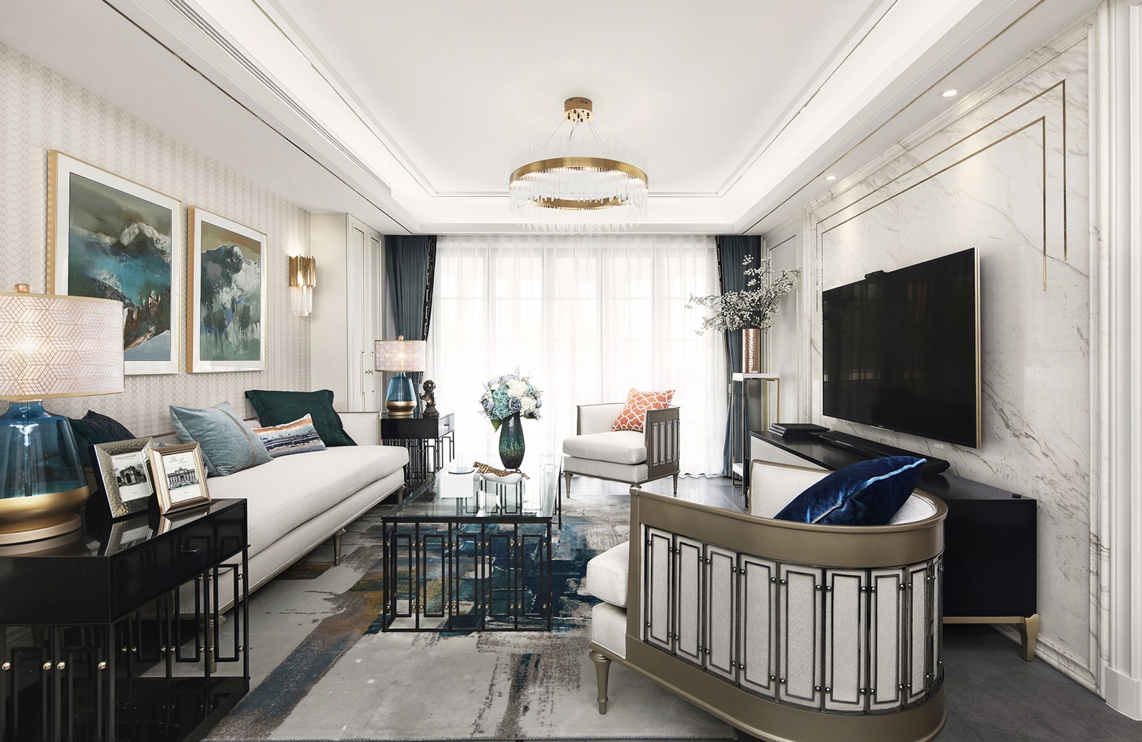 裝修案例美式輕奢風格室內(nèi)裝修效果圖-客廳 裝修案例美式輕奢風格室內(nèi)裝修效果圖-客廳