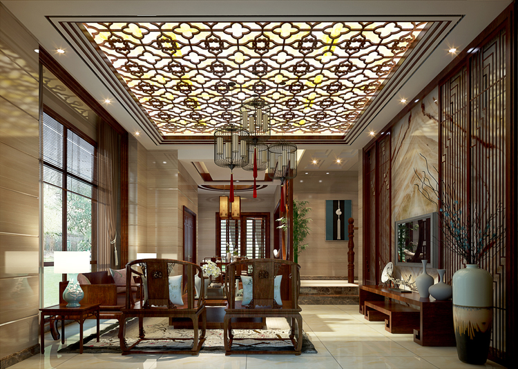 佛山市保利閱江臺(tái)新中式風(fēng)格別墅裝修案例