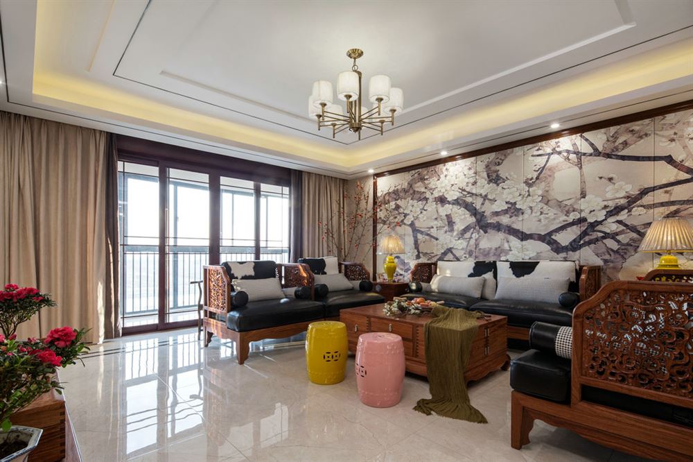 佛山市海倫堡&middot;美的&middot;玖悅府新中式風(fēng)格三居室裝修案例