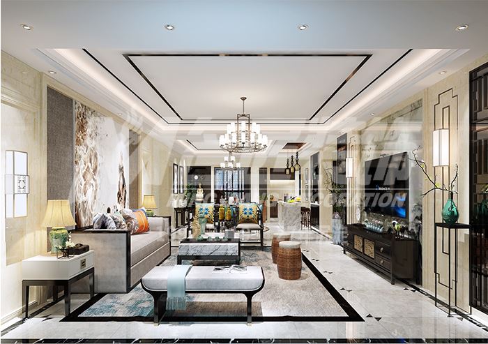 佛山市恒大雅苑新中式風(fēng)格三居室裝修案例