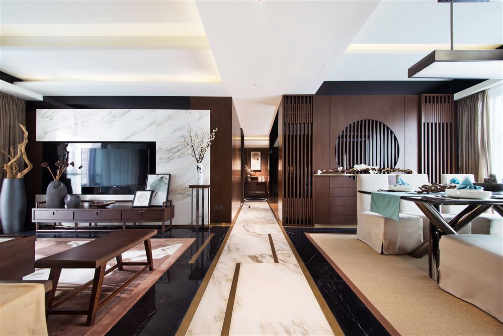 佛山市鵬瑞皓玥灣新中式風(fēng)格四居室裝修案例