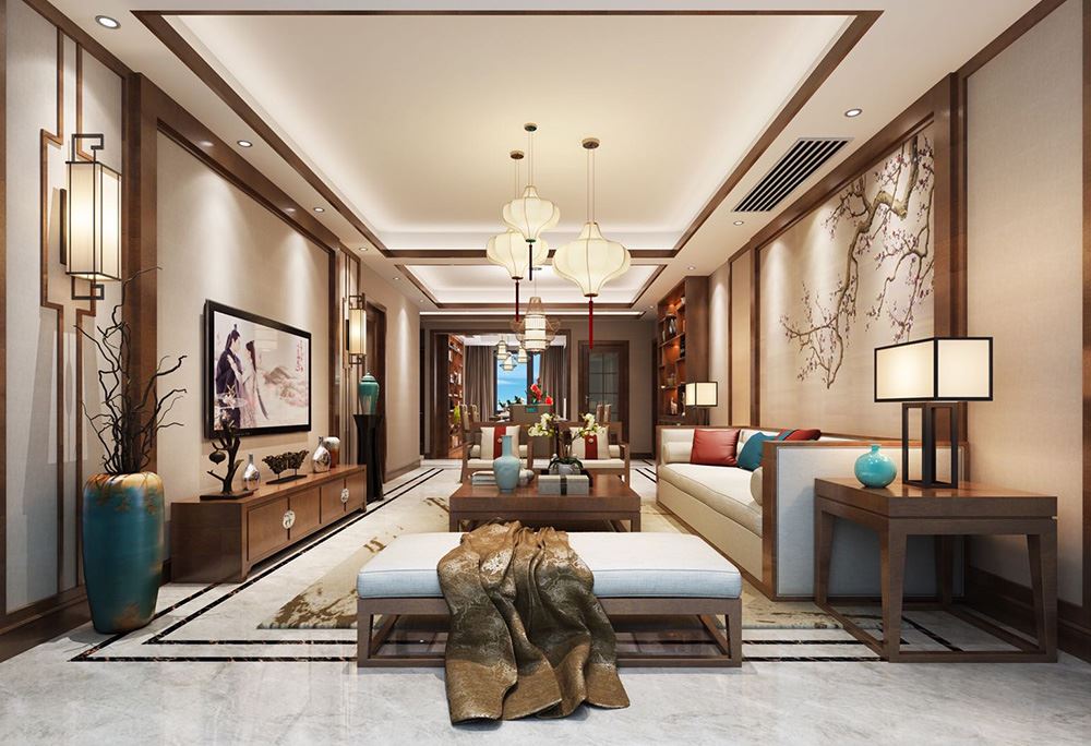 衢州市白馬公寓新中式風(fēng)格三居室裝修案例