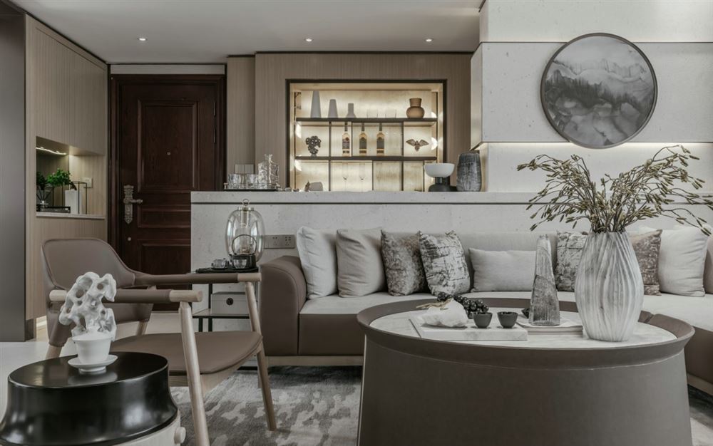 江門市駿景灣豪庭新中式風格三居室裝修案例