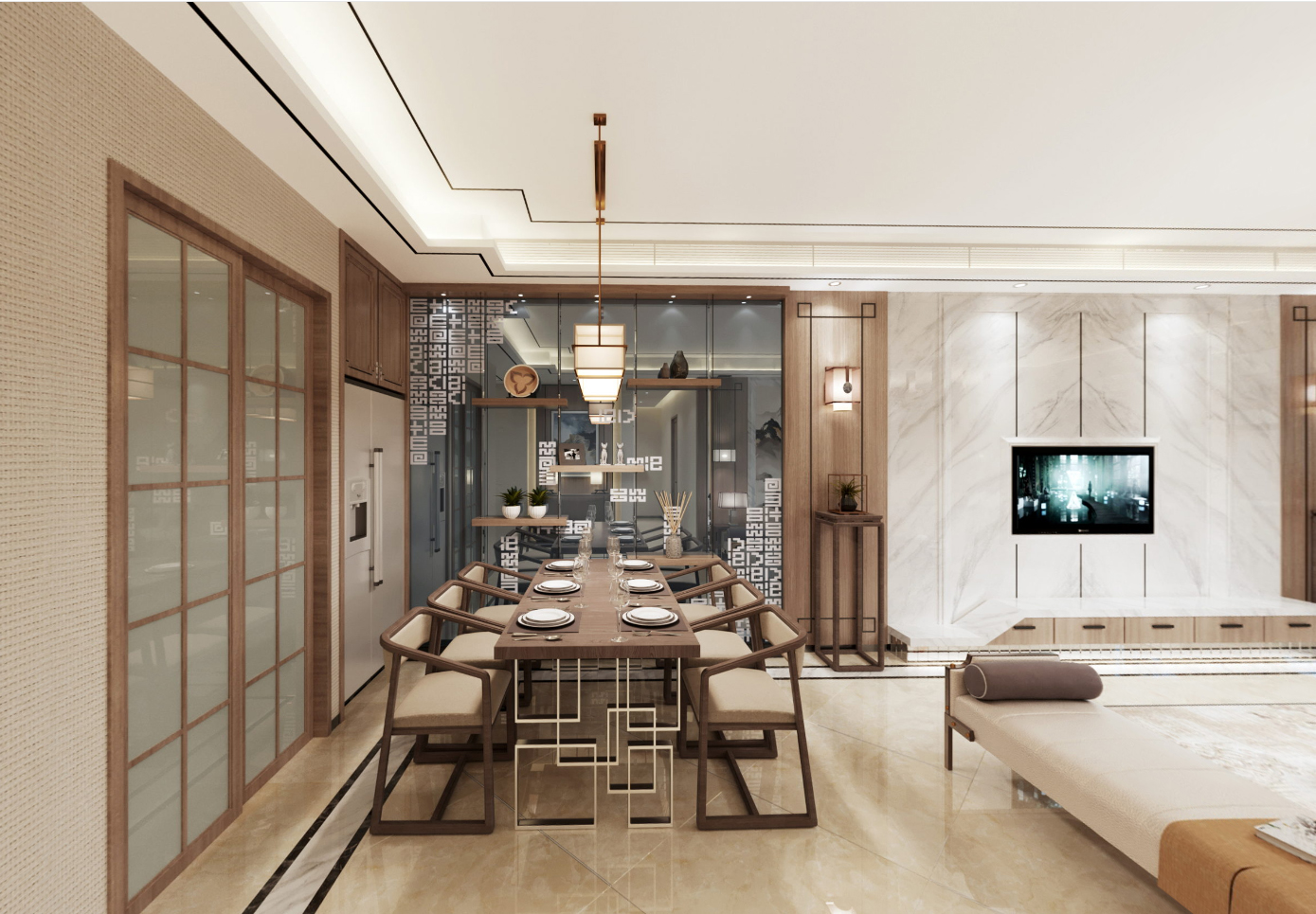 嘉興市大眾湖濱花園新中式風格別墅裝修案例