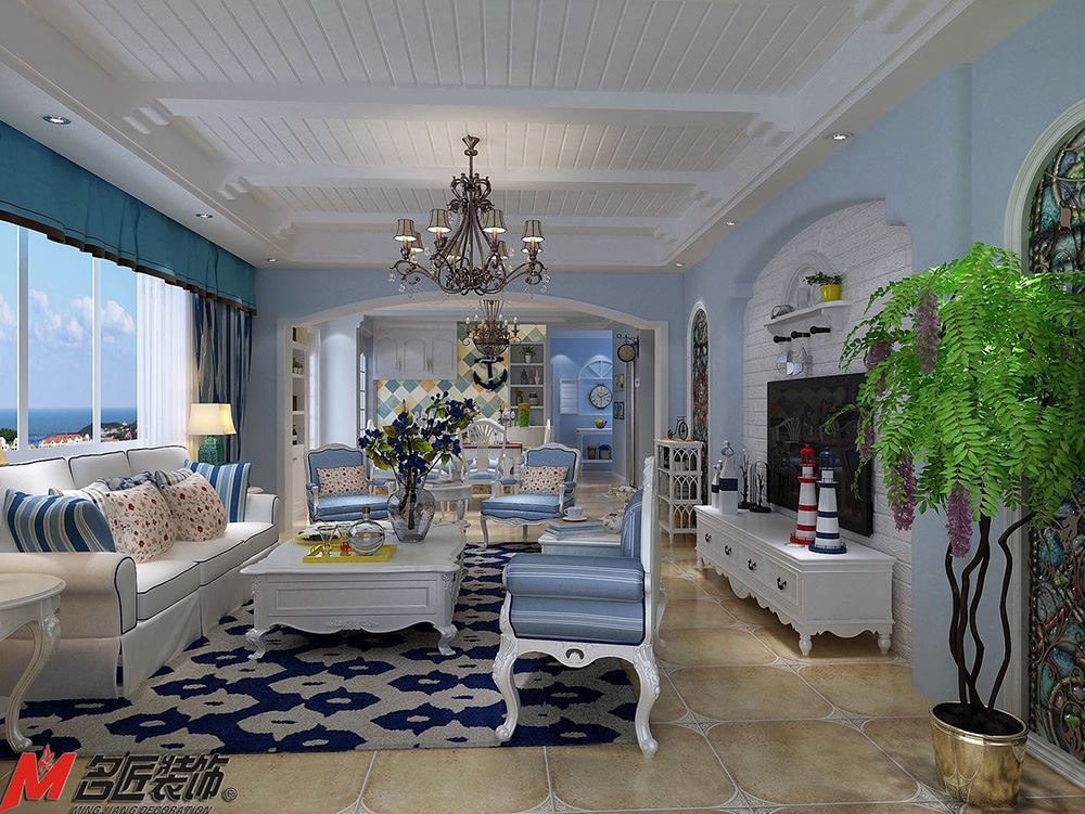 佛山市保利御江南地中海風(fēng)格三居室裝修案例