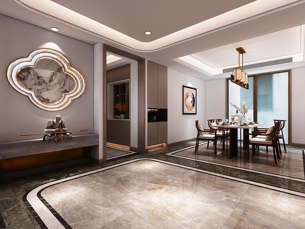 佛山市翡翠西江新中式風(fēng)格三居室裝修案例