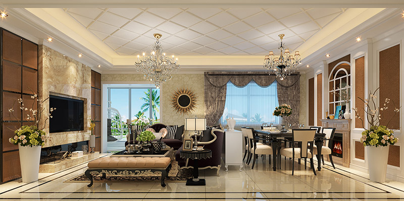 古典歐式風格室內(nèi)裝修效果圖-二醫(yī)院專家樓三居118平米-客廳