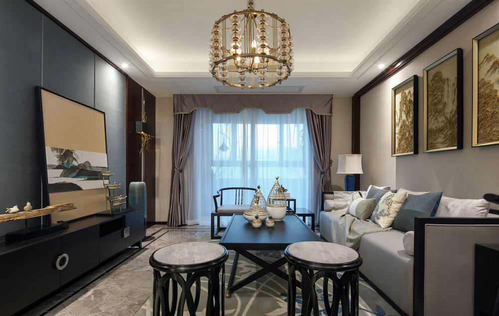 佛山市招商城市主場新中式風(fēng)格四居室裝修案例