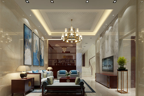 泰州市長江玫瑰園別墅小區(qū)新中式風格四居室裝修案例