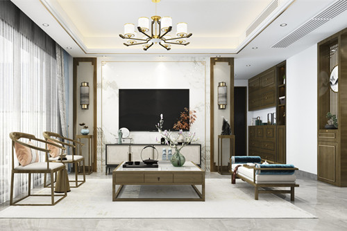 中山市萬(wàn)科金色家園新中式風(fēng)格三居室裝修案例